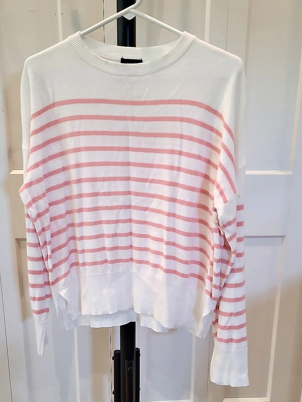 LINE The Label Striped Crew Neck Sweater in White & Pink Medium